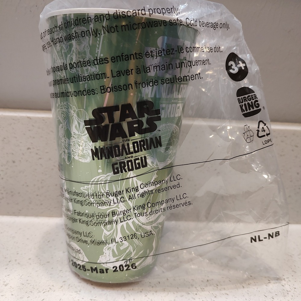 2026 Burger King Star Wars Mandalorian Grogu Green Collectible Cup New Sealed